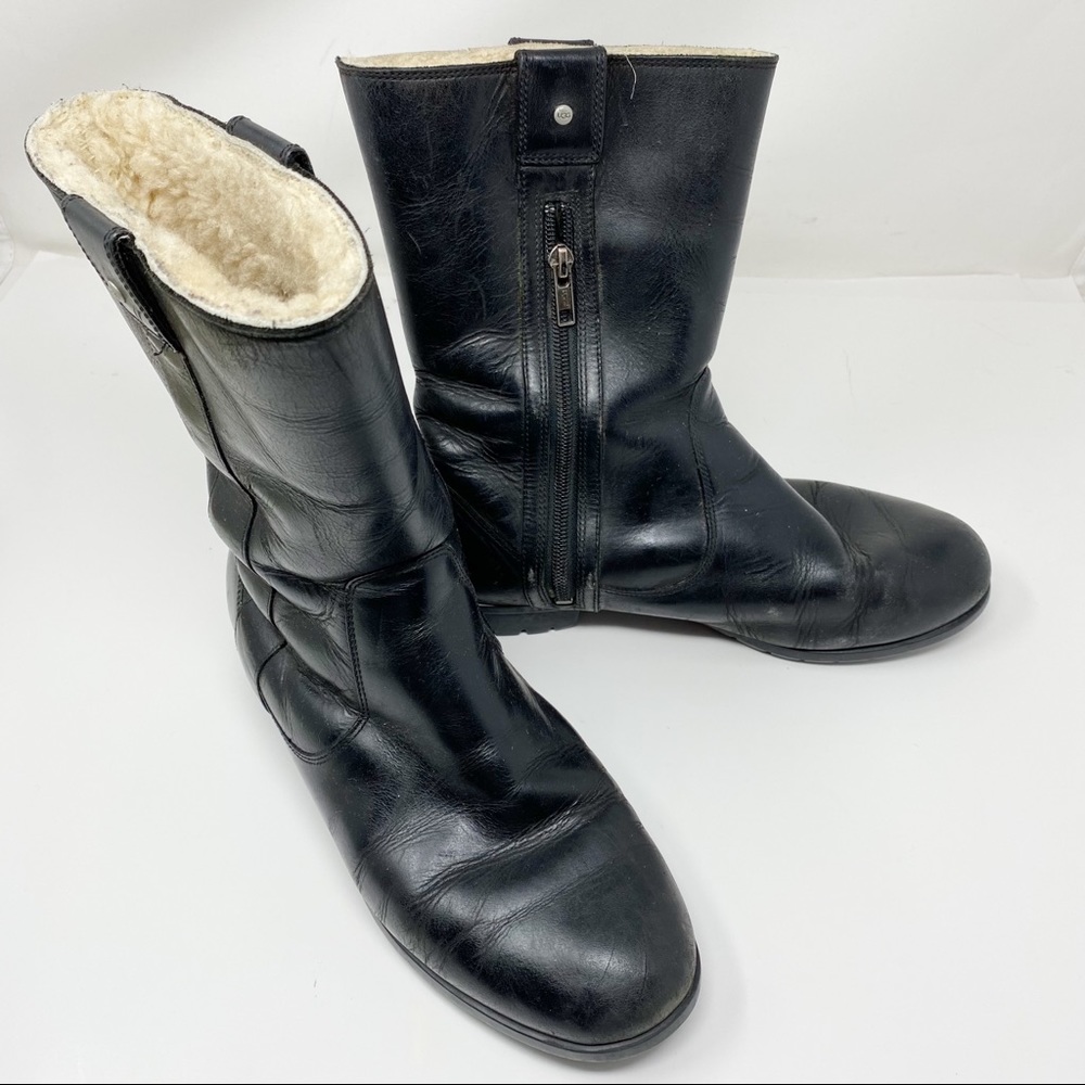 UGG Burrough Black Leather Boots 9